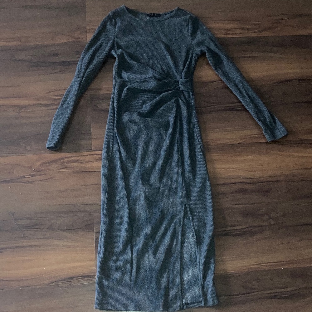 Chic Long Sleeve Charcoal Dress